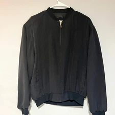 90s 100% SILK Vintage Scandia Woods Black Bomber Jacket