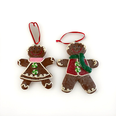 2 Gingerbread Clay Dough Cookie Christmas Ornaments Boy Girl Icing Peppermint