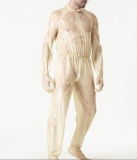 Lateksowy gumowy przezroczysty kombinezon Zentai na ramię zamek błyskawiczny rajstopy S-XXL
