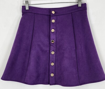 Fuinloth NWT Womens Full Button Up Fit & Flare Mini Skirt Size M Purple