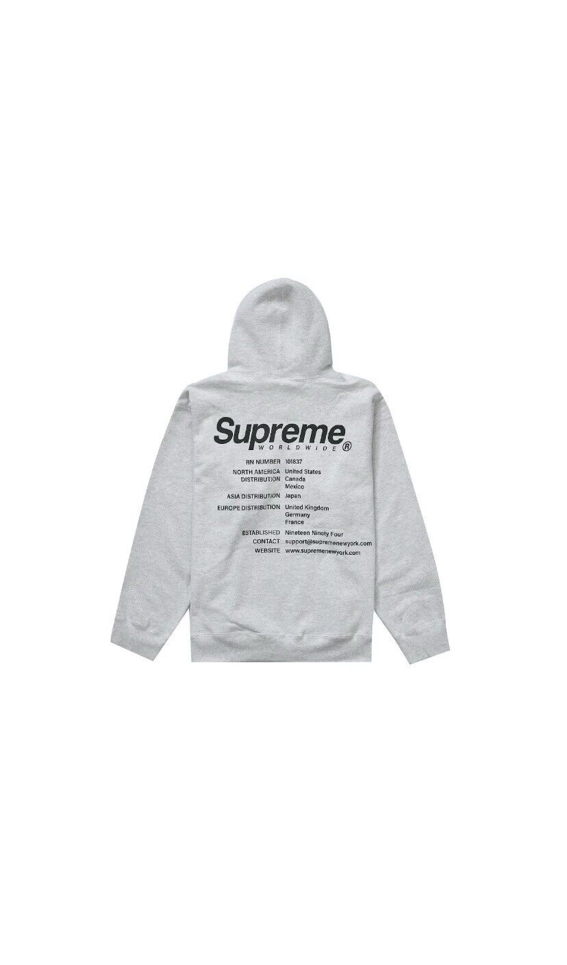 supreme worlwide hooded sweatshirt size M (Ash Grey)