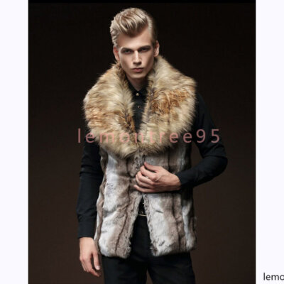 Men's Faux Fur Vest Jacket Warm Winter Slim Fit Waistcoat Outwear