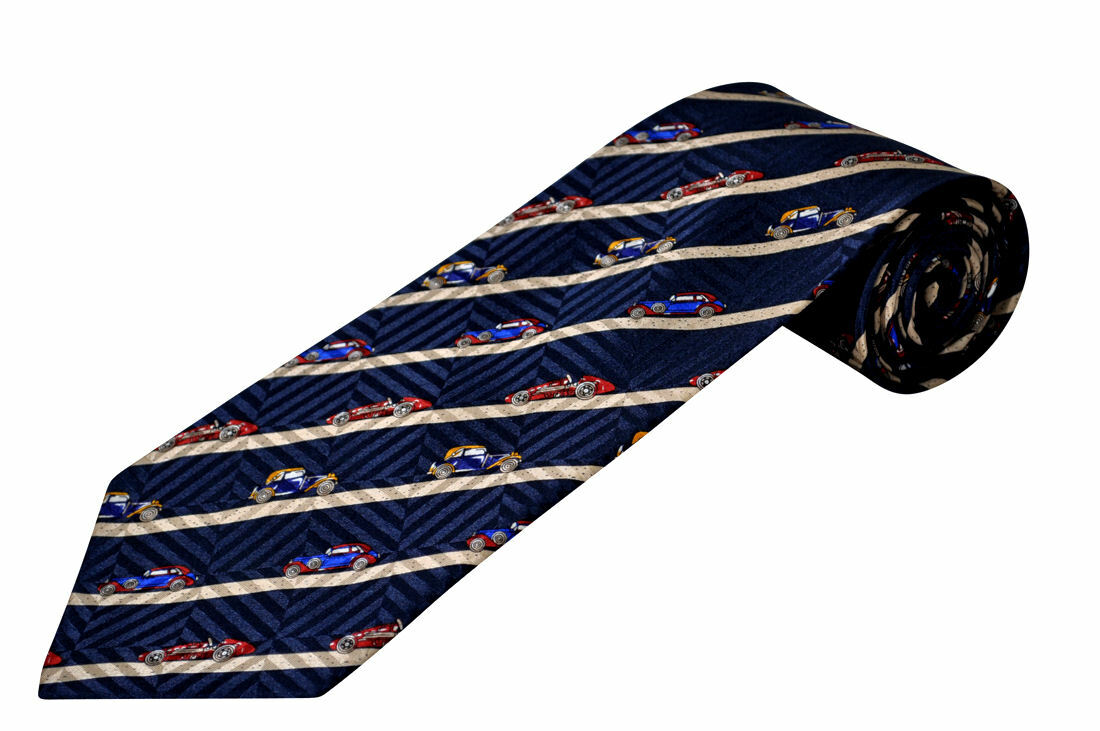 THE TIE STUDIO - Classic Cars Diagonal Stripe on Navy  Men's Novelty Tie
