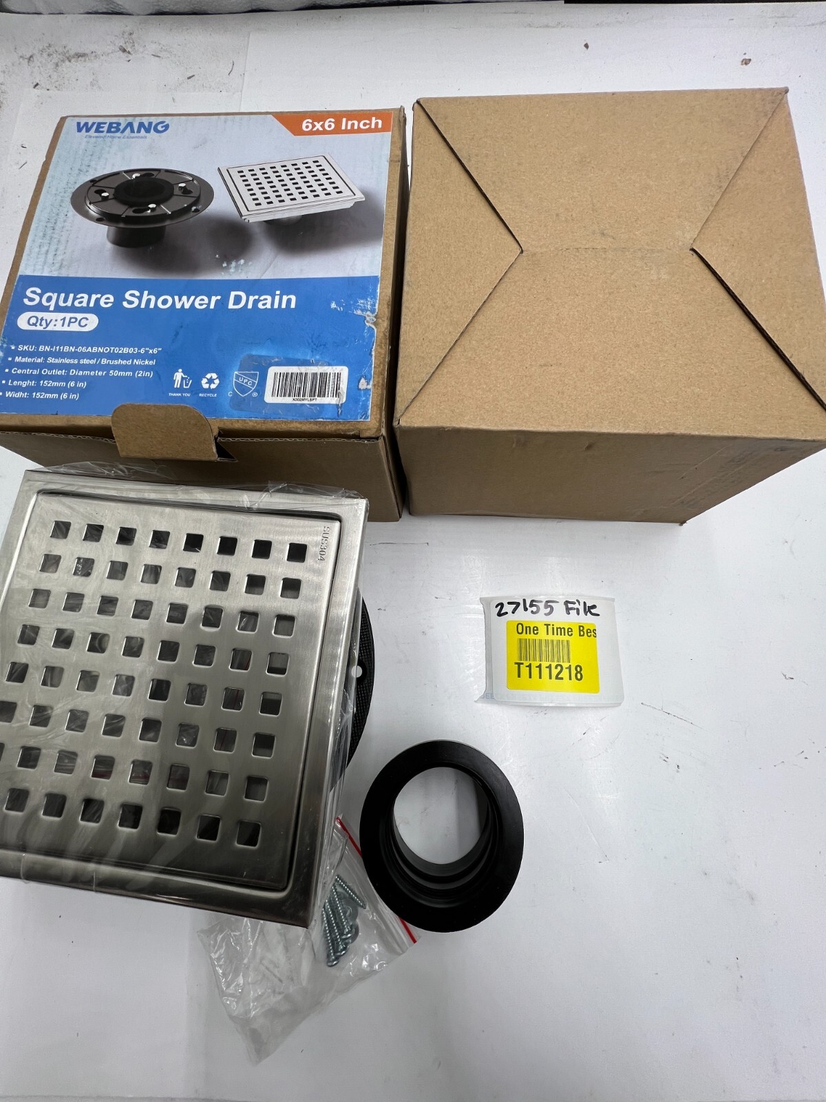 QTY 2 Webang 6x6 Inch Square Stainless Steel Shower Drain Brushed Nickel