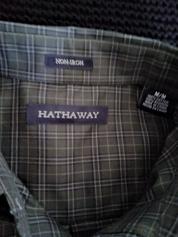 Nueva Camisa Hathaway Sin Planchar Manga Larga Cuadros Verde Oliva Oscuro Talla M Foto 3 de 4
