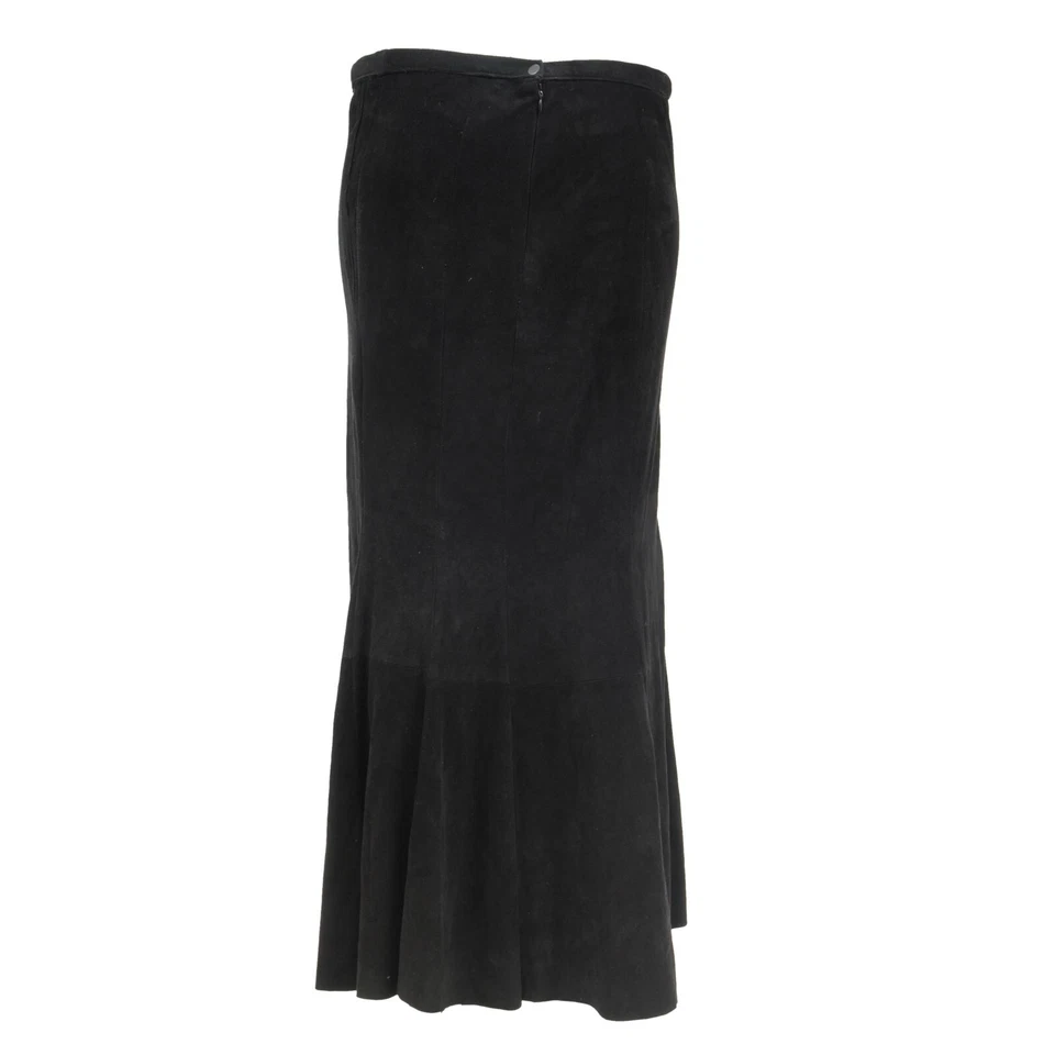 Maxi Falda Larga Balmain Mujer Talla 38 Cuero Negro Gamuza Plisada Cremallera Volantes Foto 2 de 4