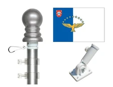 Azores 3'x5' Polyester Flag & Spinner Flagpole Set w/Adjustable Bracket