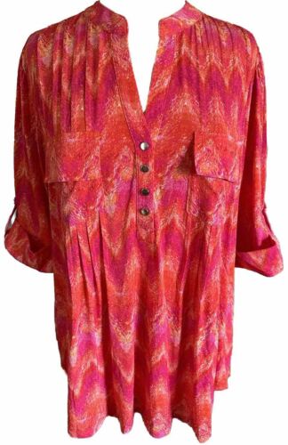 COCOMO 1X Orange Rosa Ellenbogenärmel Übergröße Damen Biesen Bluse Tunika Shirt "