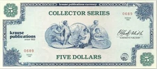 1990 KRAUSE PUBLICATIONS $5 COLLECTOR SERIES NOTE ~ INTAGLIO PRINT CRISP UNC