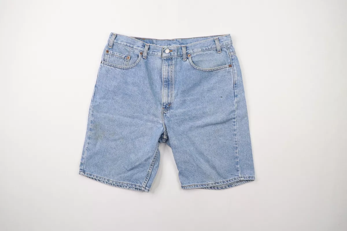 Vintage 90s Levis 505 Mens 38 Distressed Relaxed Fit Denim Shorts Jorts Blue USA