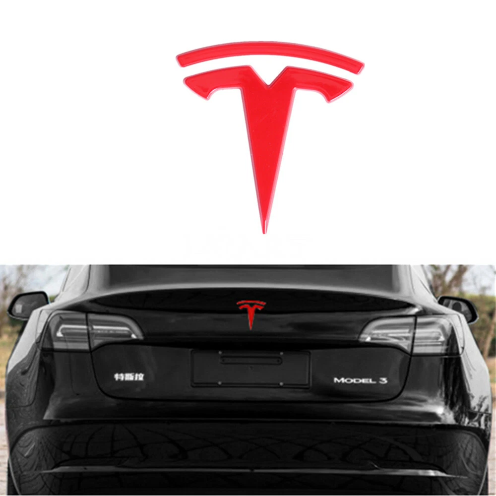 Gloss Red Tesla T Logo Car Auto Rear Trunk Lid Emblem Badge for