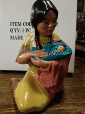 VINTAGE Hand Painted Native American Mother Squaw Child Baby Ceramic Byron Molds