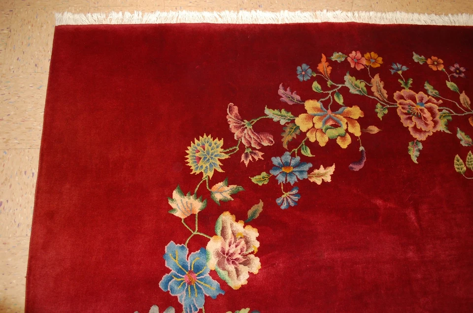 ALFOMBRA NICHOLS CHINA TAMAÑO RARO ART DECO ANTIGUA COMO NUEVA DÉCADA DE 1930 8,8x11 TAMAÑO CUADRADO Foto 4 de 4