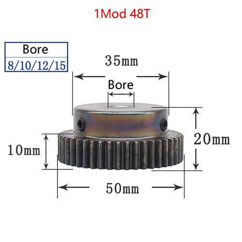 Ingranaggio Trasmissione Denti 1 Mod Spur Gear 10T-150T con Passo 45# Ingranaggio Pignone Acciaio - Foto 15 di 39