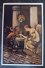 postcard art Tiffany glass window Feeding the Flamingoes unposted