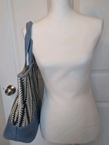Spartina 449 Daufuskie Island Natural Linen Tote Bag Distressed Mineral Blue - Picture 7 of 15