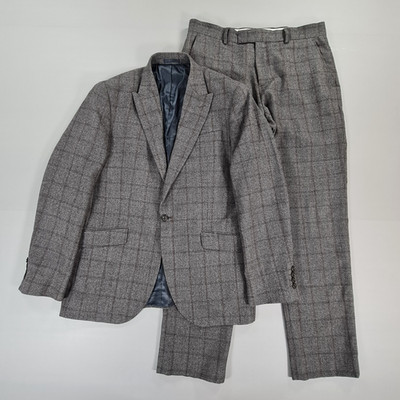 John Lewis Herren Zweiteiler Anzug Set Grau 40 R Sakko W34 Hose Wolle Kariert