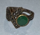 Vintage 925 Sterling Silver Oval Jade & Marcasite Ring Size 7 1/2
