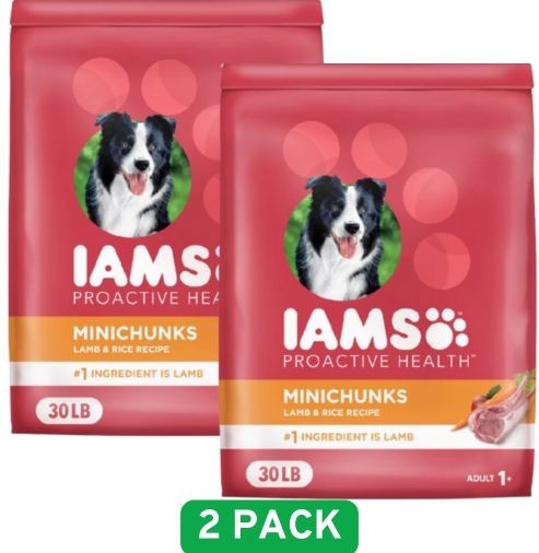 Iams Proactive Health Minichunks Adult Real Lamb Dry Dog Food, 30-lb, 2 pack