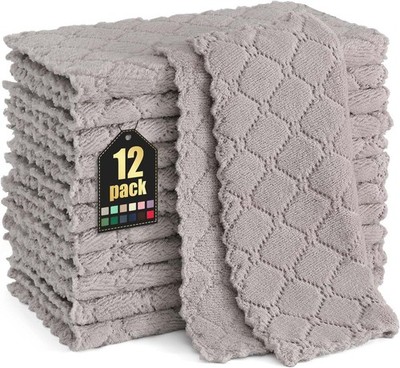 Kitchen Cleaning Cloths, 12 Pack Non Lint Towels, Super Soft, Gray