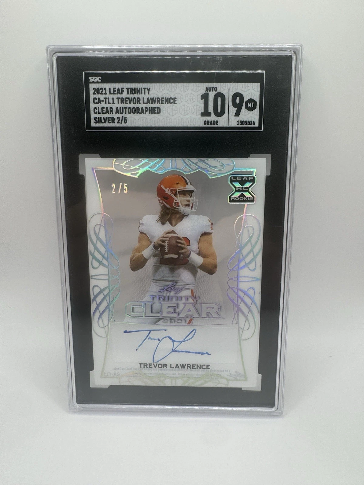 Trevor Lawrence Leaf Trinity Clear Autographs Xrc #CATL1 Silver Spectrum Holofoil