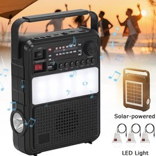 Bluetooth Solar-powered Audio System FM/AM/SW Radio TWS W/3 Emergency LED Bulb