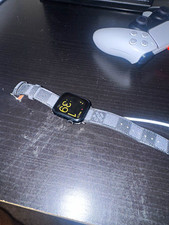 Apple Watch SE 3 44mm Black Case Gray Leather Band iOS Compatible