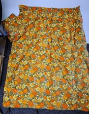 An Original Pair of 1960/70's Orange & Brown Floral Curtains 166cm x 200cm Drop.