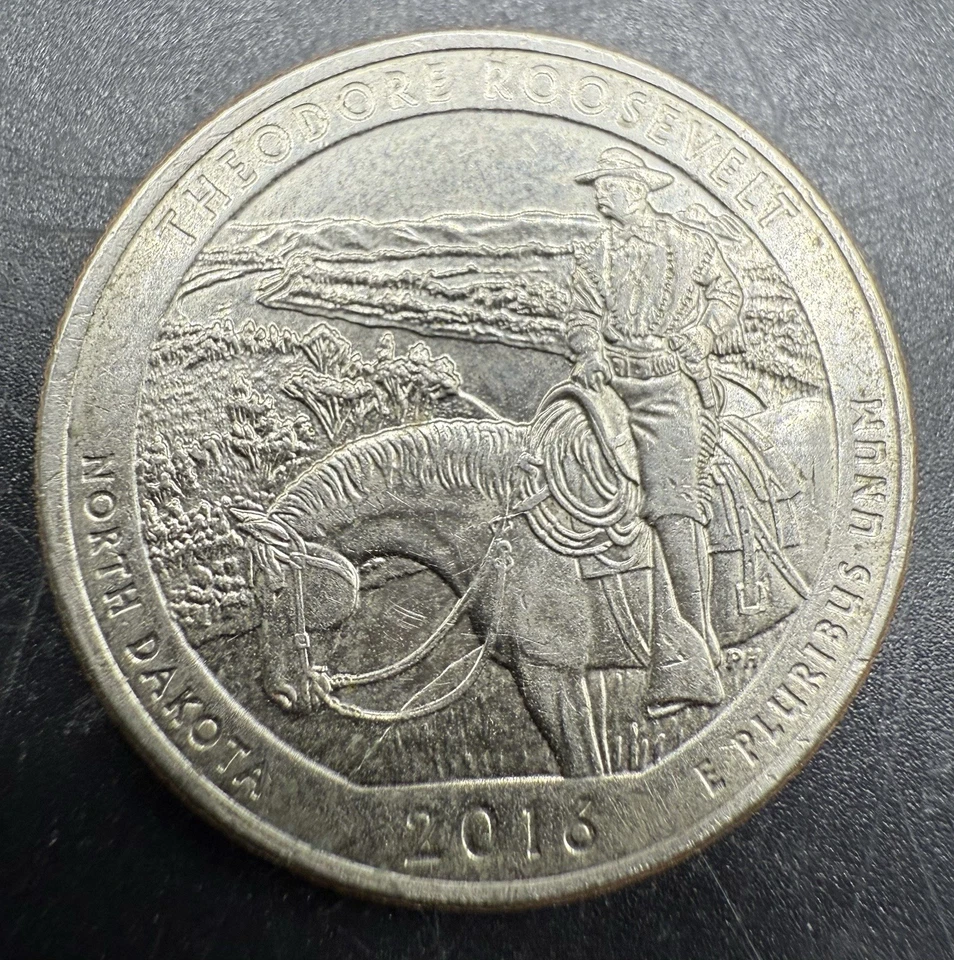 2016 D Theodore Roosevelt North Dakota Quarter Struck Through Grease Error Coin - Image 2 of 3