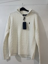 Unisex Ralph Laure Half Zip Knit Twist Sweater Size S In White Brand New Tags