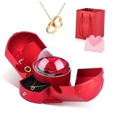Shearly Preserved Red Real Rose with Heart Necklace -Eternal Flowers Rose