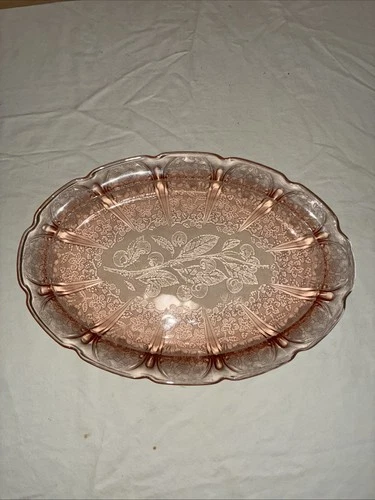 Cherry Blossom Pink Depression Glass Serving Tray