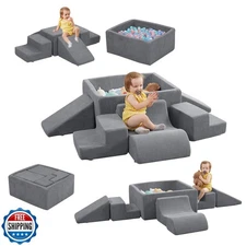 STAOLENE Soft Foam Climbing Blocks with Ball Pit, 6PCS Grey Indoo