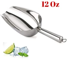 12 Oz Ice Scoop, Stainless Steel Metal Food Scoop Ice Scooper for Kitchen Sturdy
