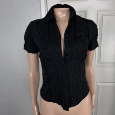 Vintage y2K Bebe Women's Shirt XS Cotton Ruched Button Short sleeve Blouse K3-30