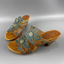 L'Artiste Spring Step Carlina Sandals Womens Sz EU 37 US 7 Blue Floral Open Toe