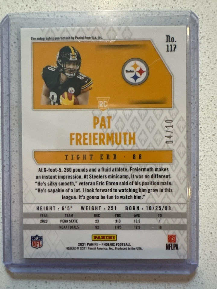 Pat Freiermuth RC Autograph /04/10 2021 Panini Phoenix - Image 2 of 2