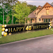 Black  Gold 40th Birthday Banner Decorations - Extra Large 118"x20" Reusable Ya