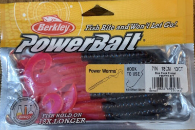 Berkley PowerBait PBBPW7-BFF 7'' Power Worm Blue Fleck Firetail-1pk of 13pcs-NEW