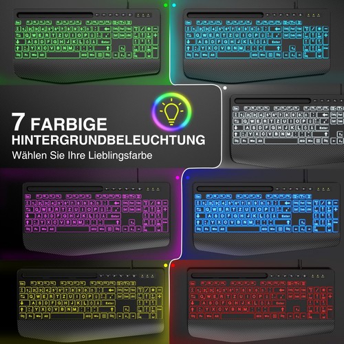 Clavier éclairé USB PC Clavier ergonomique Rétroéclairé Clavier d'ordinateur ... - Photo 2/9
