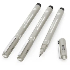 Uni Pin Fineliner Drawing Pen - Light Grey Ink - Brush Nib - Pack of 3