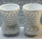 Vintage Set of 2 Fenton Hobnail White Milk Glass Toothpick / Match Holders -bx6