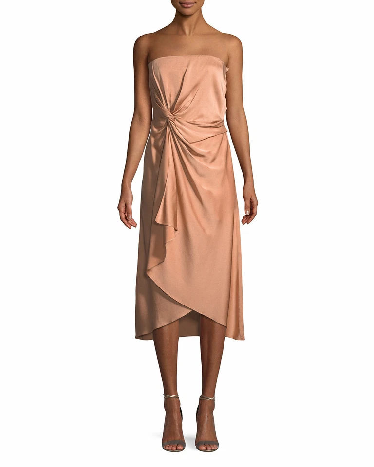 A.L.C. Vestido midi rosa nude rosa cintura torcida sin tirantes asimétrico alto/bajo 6 = S 🤍 Foto 4 de 4