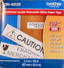 BROTHER DK4205 BLACK ONN WHITE  REEMOVABLE CONTINUOUS LENEGTH PAPER TAPE
