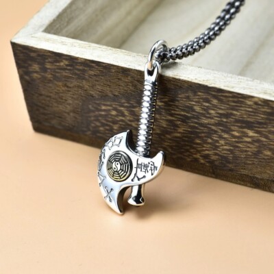 L25 Pendant Axe with Oracle Sign of I Ching and Yin-Yang Symbol Silver 925