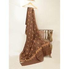 Sanskriti Vintage Brown Woollen Shawl Embroidered Woven Long Stole Soft Scarf