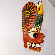VTG Sri Lankan Tiki Wooden Mask Tribal Figurine - Handmade Hanging Decorative
