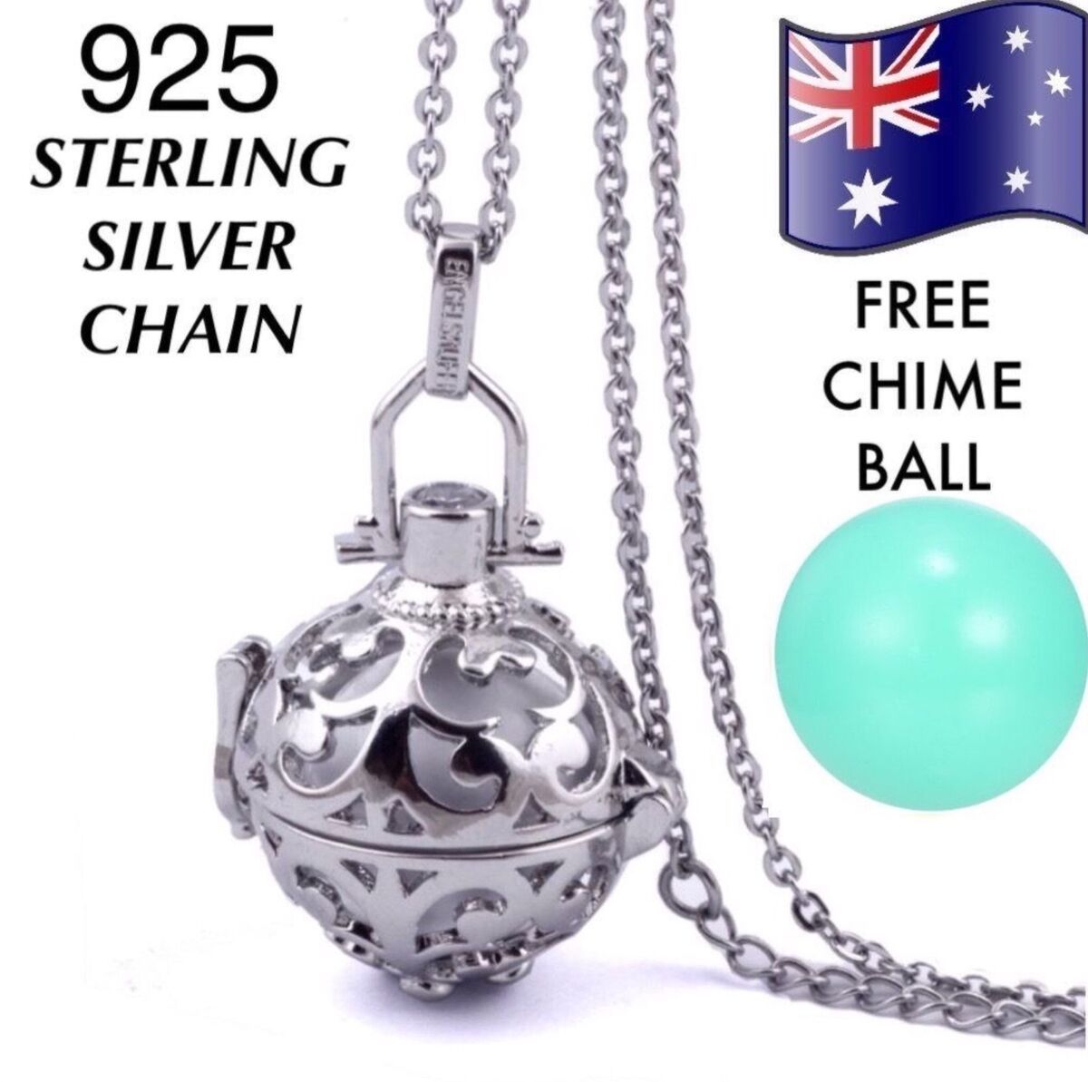 Angel Caller Harmony Chime Ball Pendant Necklace 925 Sterling