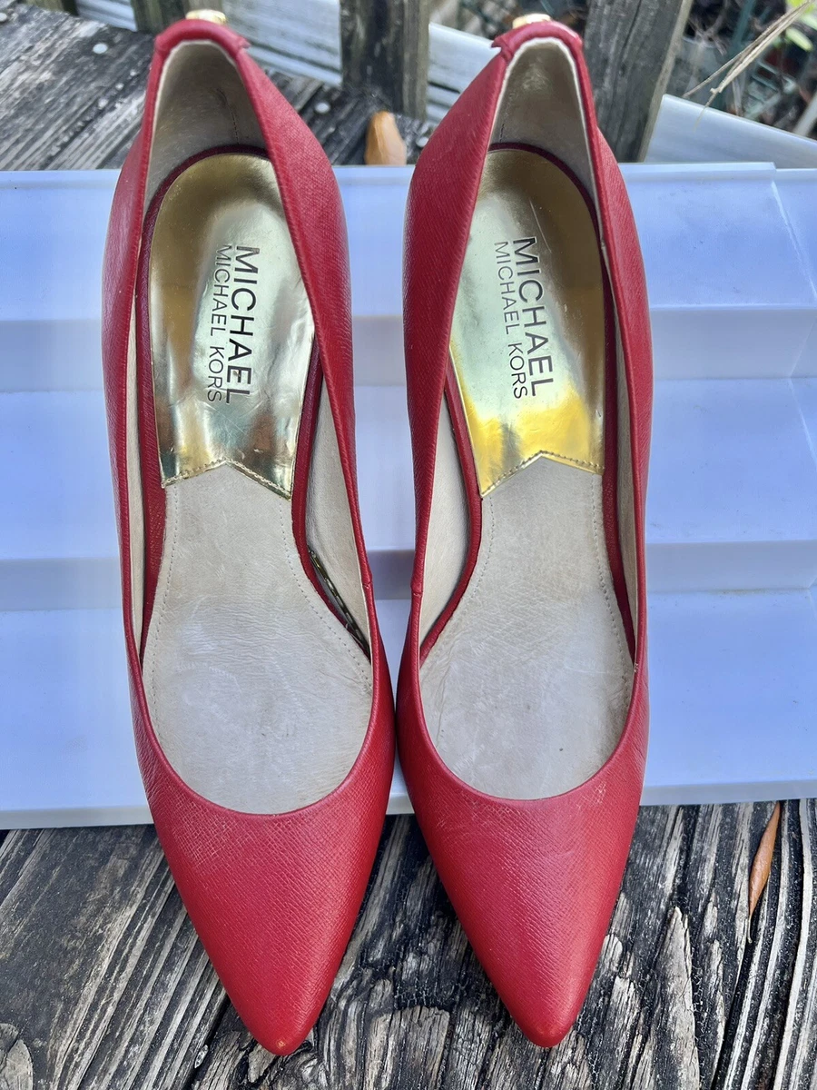 Pre Owned MICHAEL MICHAEL KORS pump heels Cute RED Leather 8M Ladies Shoes
