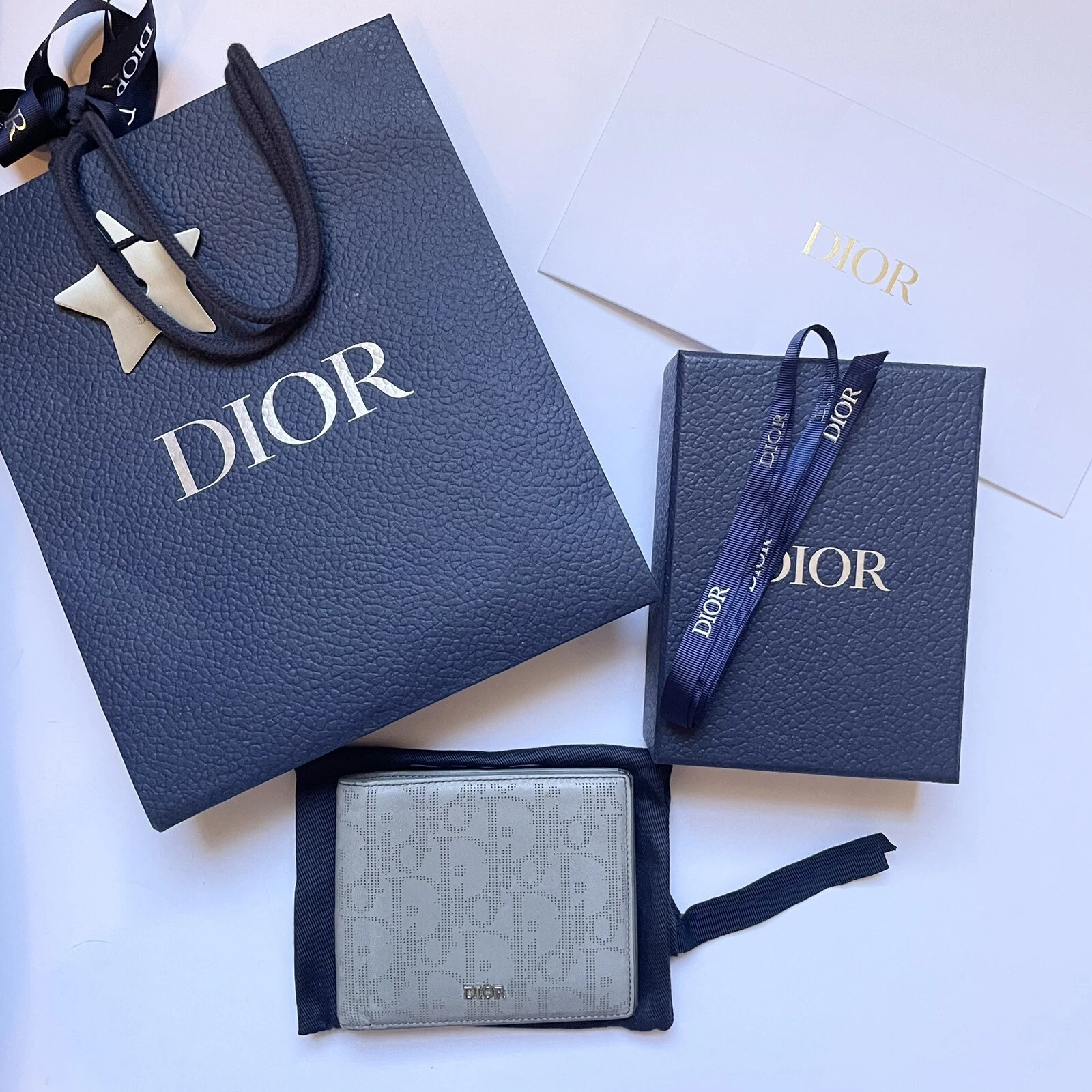 Portefeuille homme Christian Dior SLG bi fold 8 fentes gris oblique en cuir galaxie 2022